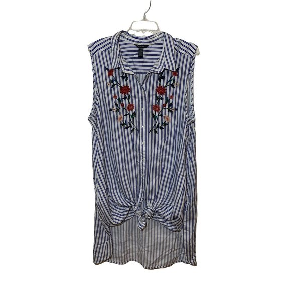 Terre Bleue Plus Size Blue & White Striped Embroidered Tunic Size XXL - Picture 2 of 11